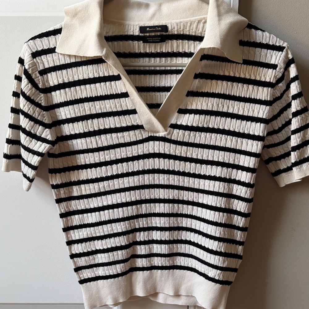 Massimo Dutti Black and White Striped Knit Top